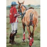 June Braithwaite SEA Framed oil on board, signed 'Polo in Red' 44cm x 34cm