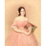 Unsigned Gilt framed watercolour 'Portrait of a lady in a pink dress' 21cm x 17.5cm