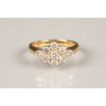 Ladies 18 carat gold nine stone diamond ring, brilliant cut diamonds, approximately 0.15 carat