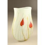 Siddy Langley studio glass vase, celadon spring oval free form Height 28cm