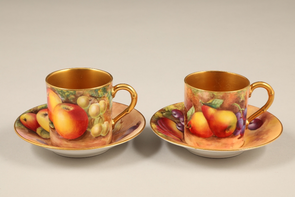 Twelve piece Royal Worcester coffee set, six coffee cans and six saucers, gilt interiors and