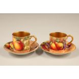 Twelve piece Royal Worcester coffee set, six coffee cans and six saucers, gilt interiors and
