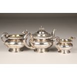 George III silver three piece tea service, consisting of teapot, sugar and cream, Sheffield 1819,