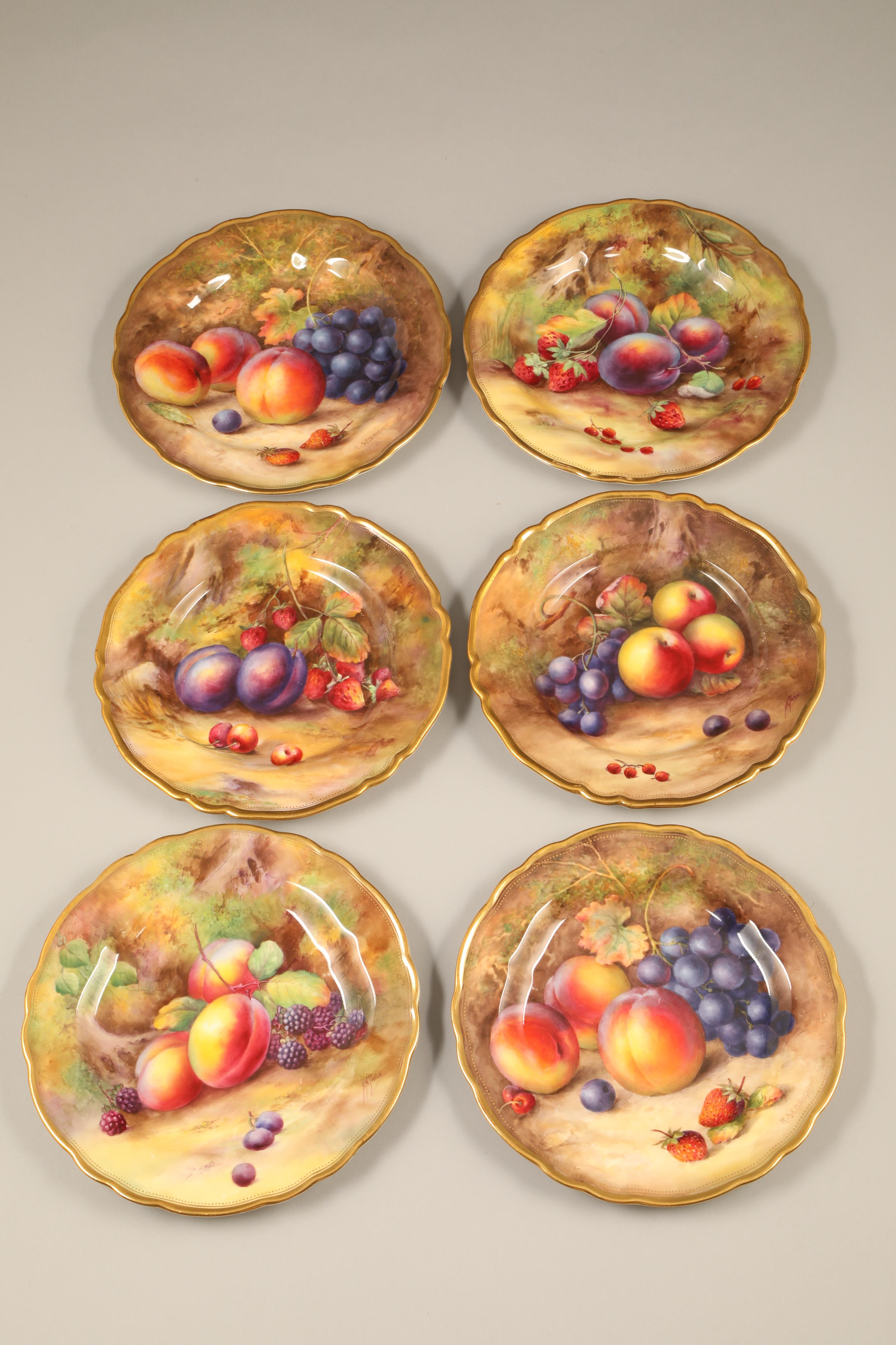 Set of twelve Royal Worcester plates, all individually hand painted with fallen fruit, all signed by - Image 3 of 4