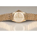 Gents 9 carat gold Jaeger-LeCoultre wristwatch, champagne dial with gilt baton hour markers,