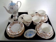 A tray of six Duchess Quest Wood bone china trios, Wedgwood shallow dishes,