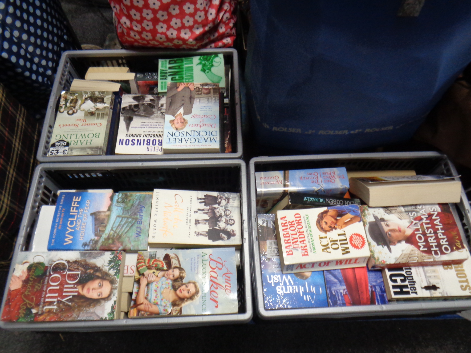 Five shopping trolleys and three crates containing a large quantity of hardback and paperback - Image 2 of 4