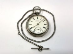 A silver open faced Waltham pocket watch,