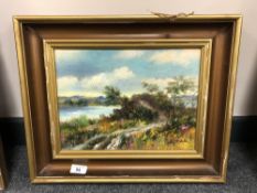 Van Reno : A view across a lake, oil on canvas,