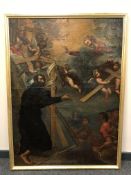 19th century Spanish school : Winged cherubs circling a figure bearing a crucifix, oil on canvas,