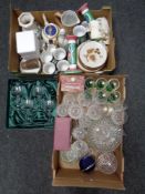 Two boxes containing assorted glassware and ceramics to include cut glass rose bowl,