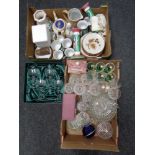 Two boxes containing assorted glassware and ceramics to include cut glass rose bowl,