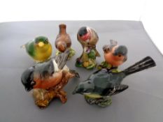 Six Beswick bird ornaments to include grey wagtail, bullfinch,