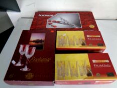 Four boxes of RCR, Enchante, and Provence lead crystal wine,