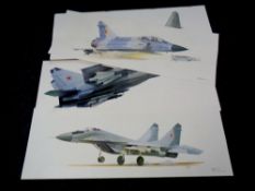 A set of 33 unframed military plane prints by Keith Fretwell, Iain Wyllie, Chris Davey etc,