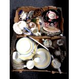 Two boxes containing a large quantity of antique and later glassware and ceramics to include