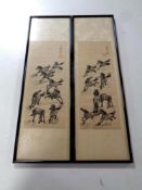 A pair of Japanese watercolours on silk,