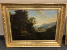 19th century school : Figures in a mountainous landscape, oil on canvas,