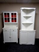 A painted pine kitchen dresser together with a painted corner cabinet fitted cupboards beneath