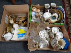 Three boxes of miscellany to include assorted glass ware, ceramics, Japanese tea service,