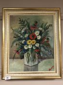 Continental school : Still life with flowers in a vase, oil on canvas,
