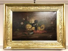 19th century school : Still life with chicks, oil on canvas,