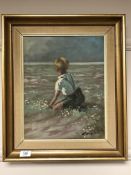 Continental school : A child on a beach, oil on canvas,