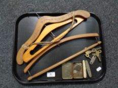 A tray containing miscellaneous to include antique and later coinage, clock keys, pocket knives,