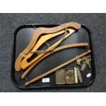 A tray containing miscellaneous to include antique and later coinage, clock keys, pocket knives,