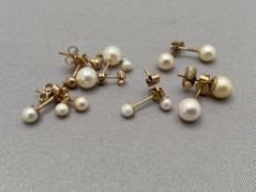 Six pairs of 9ct gold pearl earrings