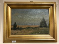 Continental school : A view across farmland, oil on canvas,