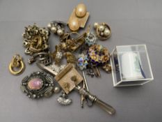 A mixed lot of costume jewellery to include brooches, earrings, hat pin,