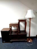 An oak blanket box, occasional table, hi/fi cabinet,