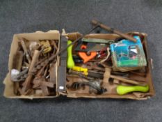 Two boxes of vintage hand tools, battery charger,