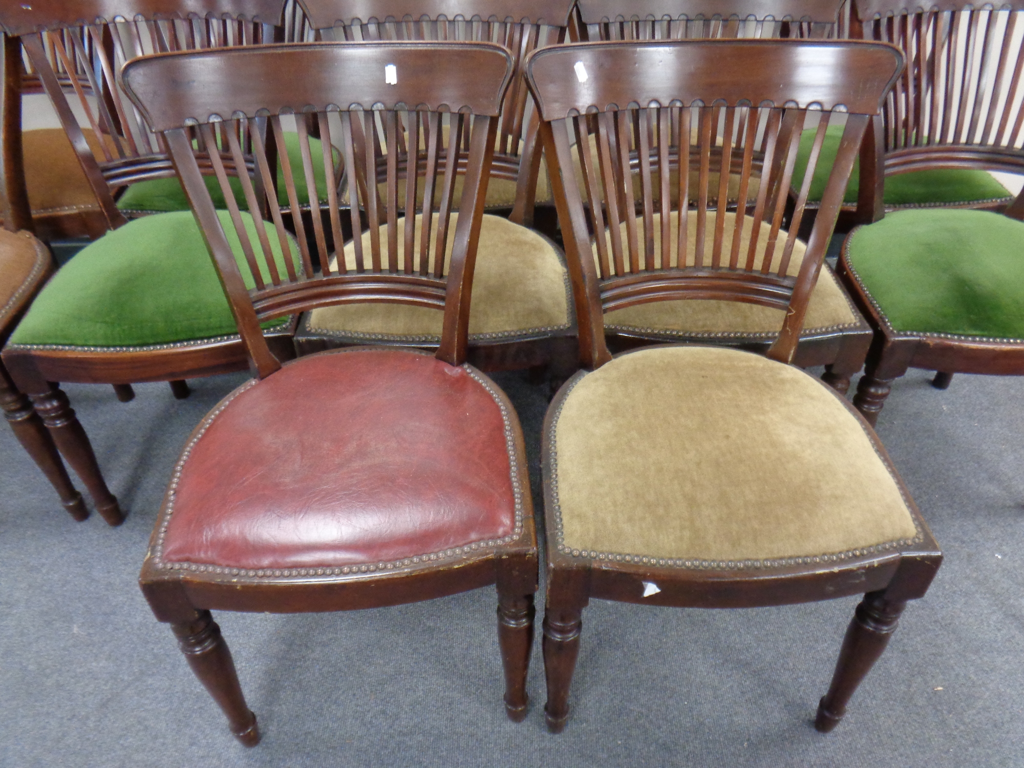 A set of thirteen late 19th century dining chairs (one damaged) - Image 2 of 2