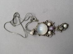A silver and pearl pendant on chain