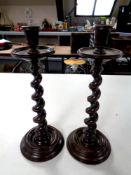 A pair of Edwardian barley twist candlesticks