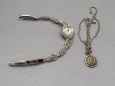 A marcasite watch together with pendant on chain