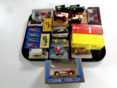 A tray containing die cast vehicles to include Hot Wheels, Base Toys,