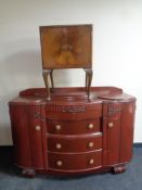 A 20th century painted oak sideboard together with a walnut double door cabinet on Queen Anne legs