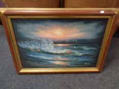 An H Gailey oil on board : waves on shoreline,