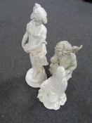 Two Rutherford and Company painted chalk figures, maiden and eastern deity,