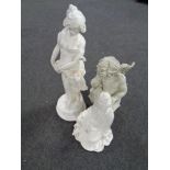 Two Rutherford and Company painted chalk figures, maiden and eastern deity,