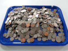 A tray containing a large quantity of pre decimal coinage,