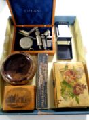 A box containing collectibles to include Waterman fountain pen box containing Milburn's High Force