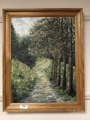 Continental school : A tree lined pathway, oil on canvas,