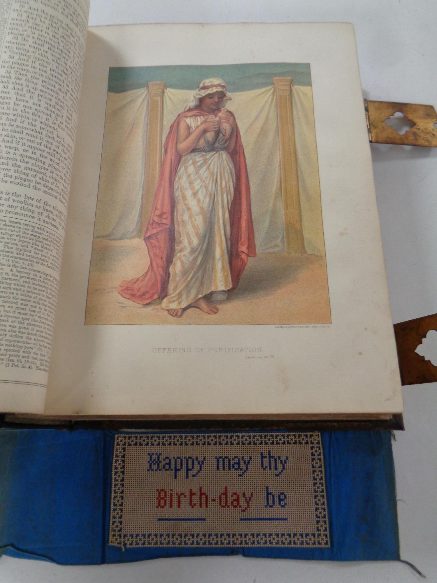 A 19th century leather bound national Holy Bible with colour lithographic book plates - Image 2 of 2