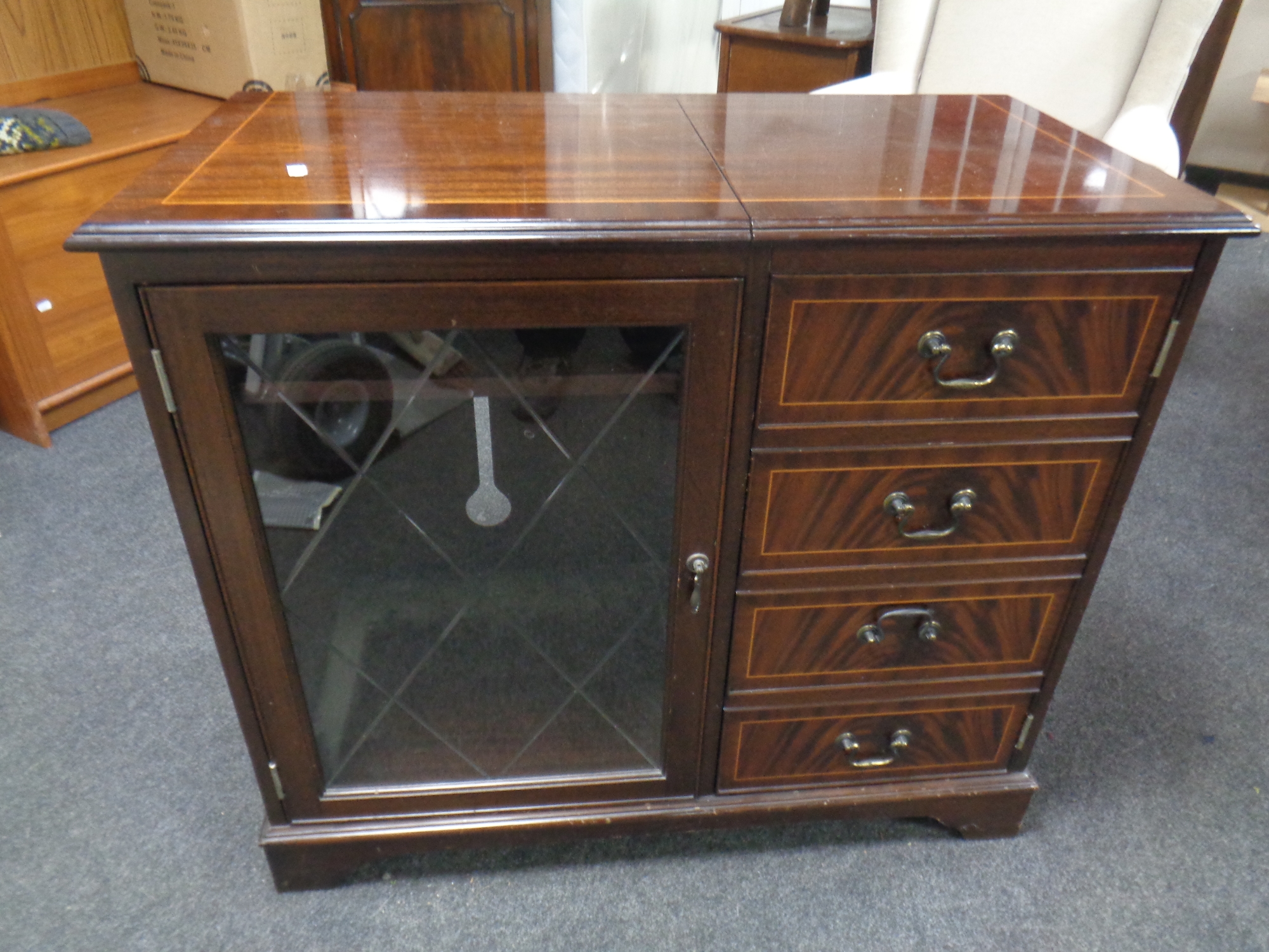 A mahogany glazed door corner display cabinet fitted cupboard beneath together with an inlaid - Image 2 of 2