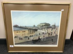 After Tom Dodson : Figures by a pier, colour print, 47 x 38 cm, signed,