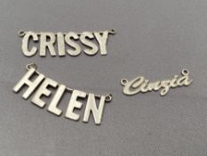 Three silver name droppers - Helen, Chrissy and one other.